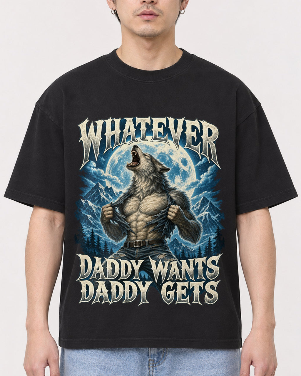 Mockup Boxy Heavyweight Tee Black male close-up 13
