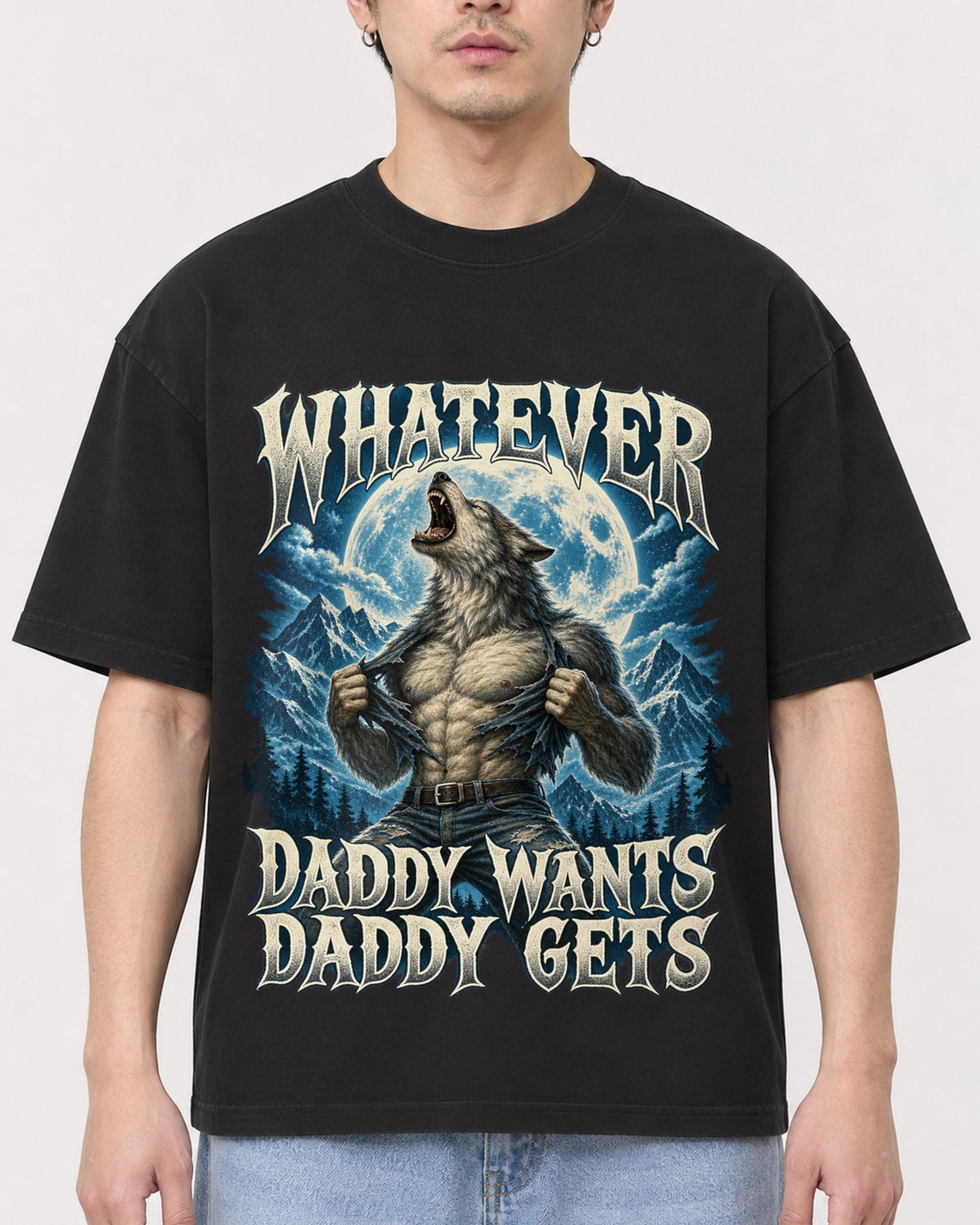 Mockup Boxy Heavyweight Tee Black male close-up 13