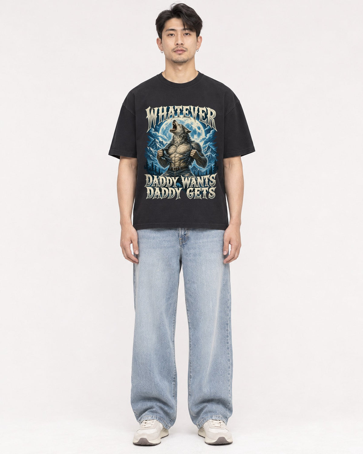 Mockup Boxy Heavyweight Tee Black male full-body 13