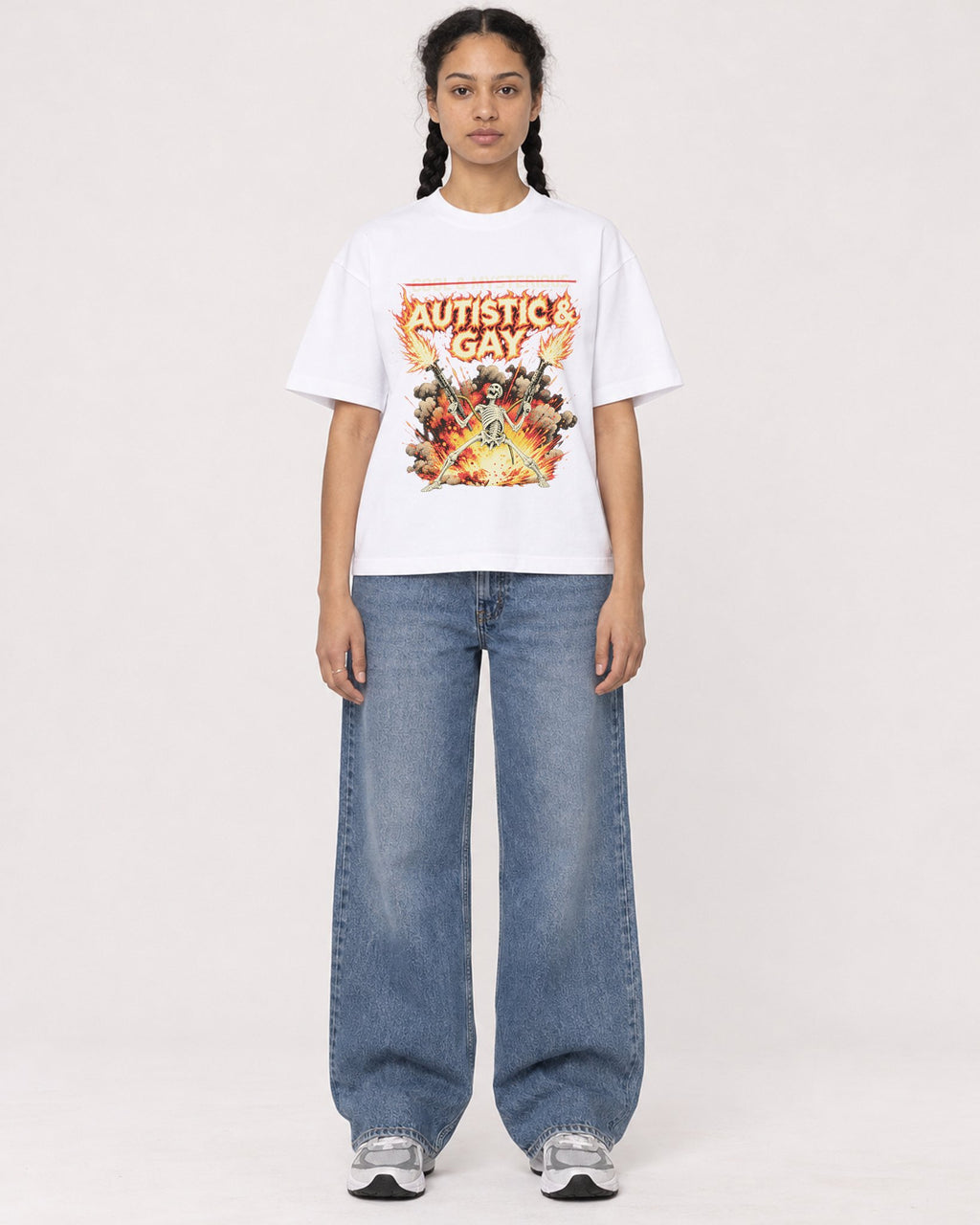 Mockup Boxy Heavyweight Tee White female full-body 50