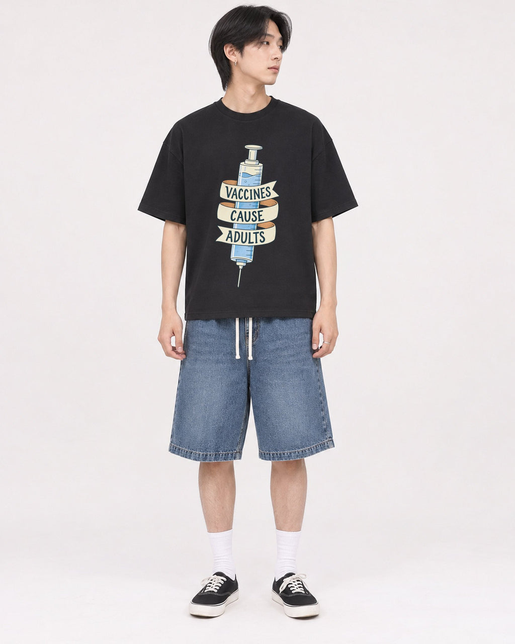 Mockup Boxy Heavyweight Tee Black male full-body 11