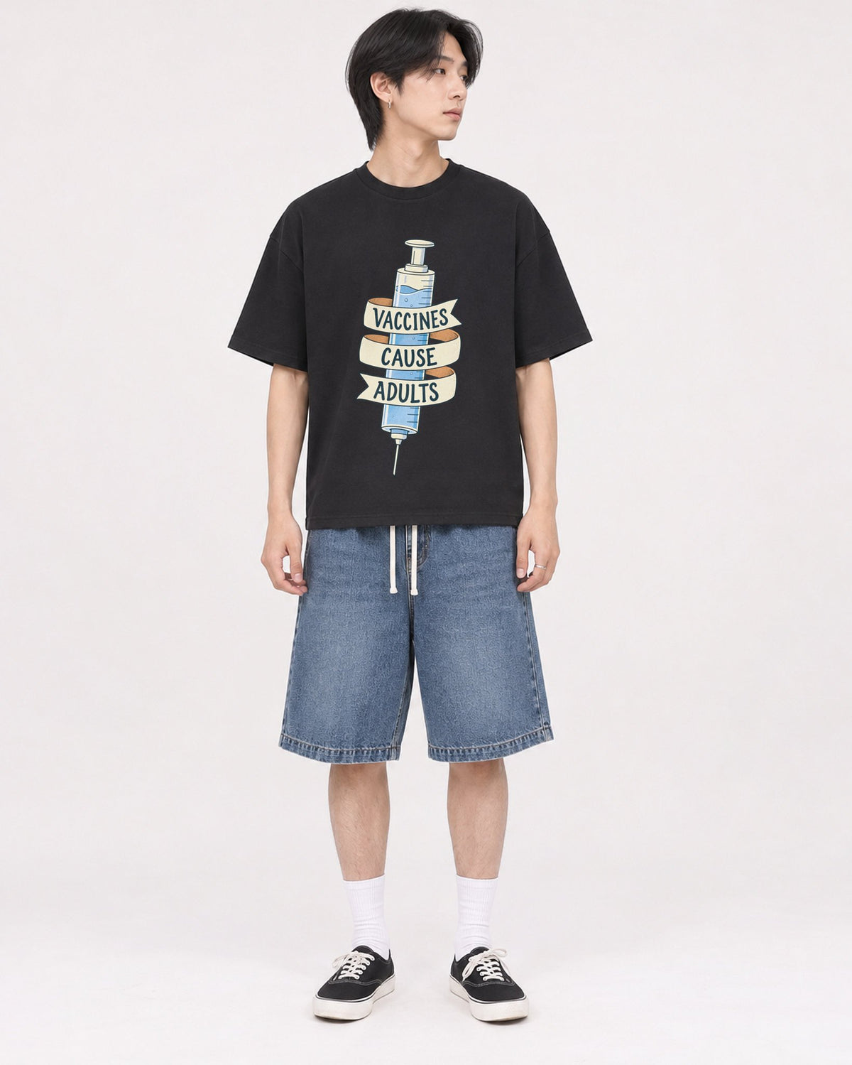 Mockup Boxy Heavyweight Tee Black male full-body 11