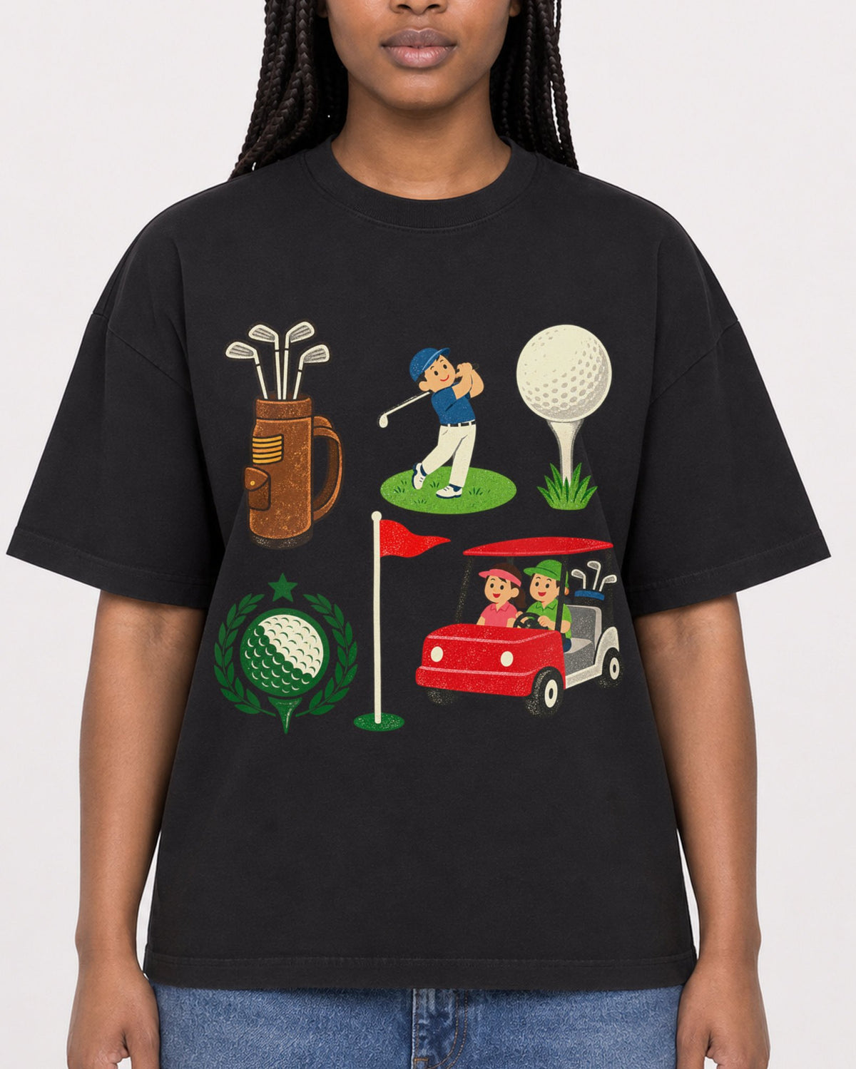 Mockup Boxy Heavyweight Tee Black female close-up 04