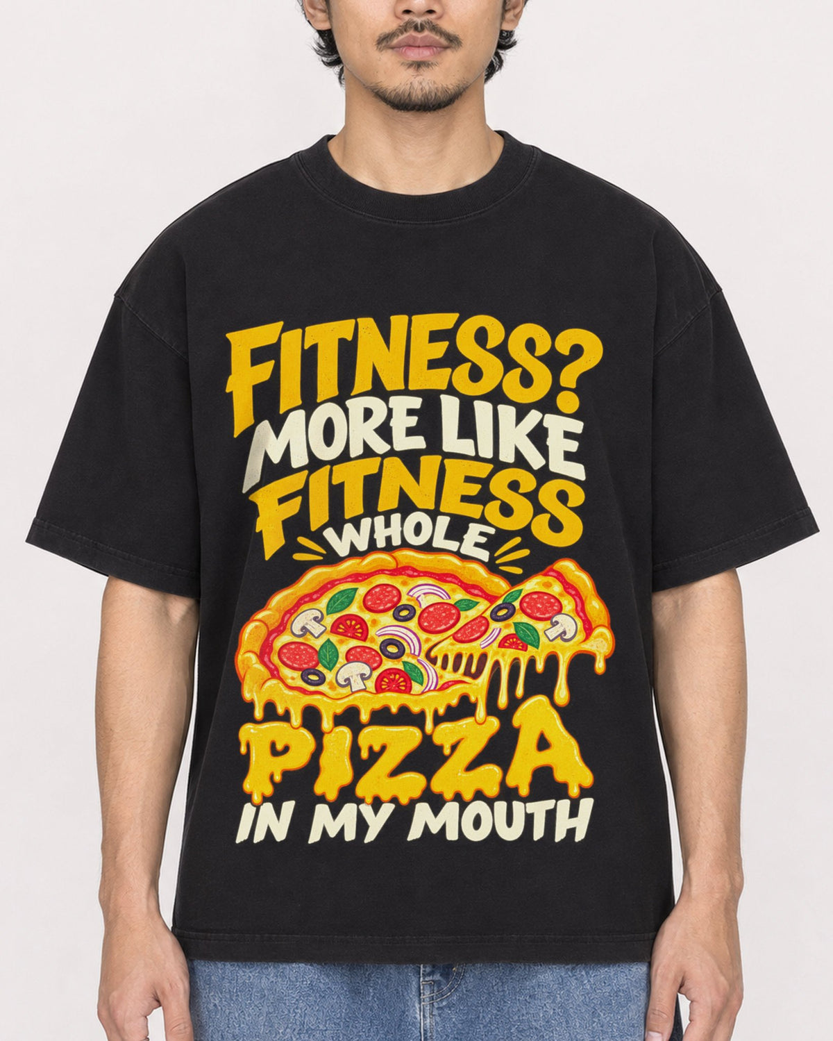 Mockup Boxy Heavyweight Tee Black male close-up 02