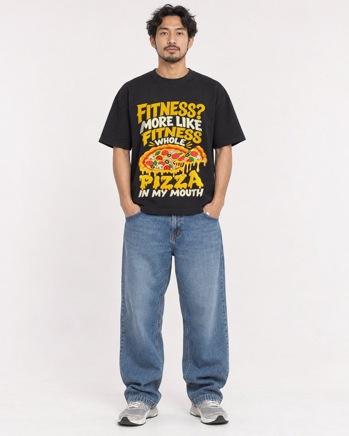 Mockup Boxy Heavyweight Tee Black male full-body 02