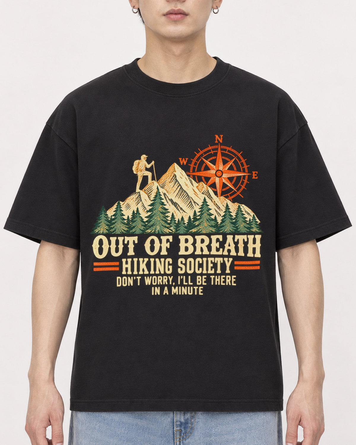 Mockup Boxy Heavyweight Tee Black male close-up 01