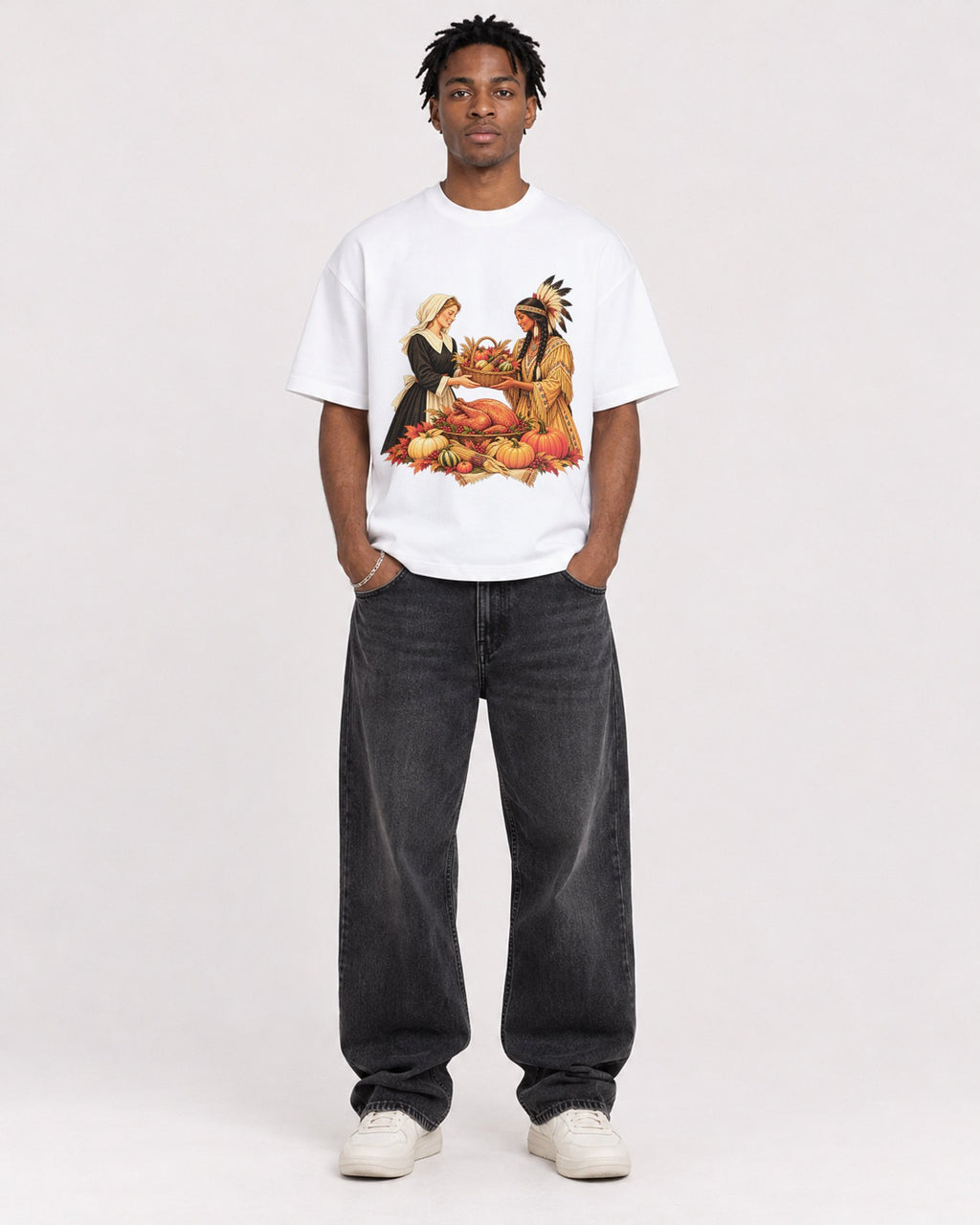 Mockup Boxy Heavyweight Tee White male full-body 05