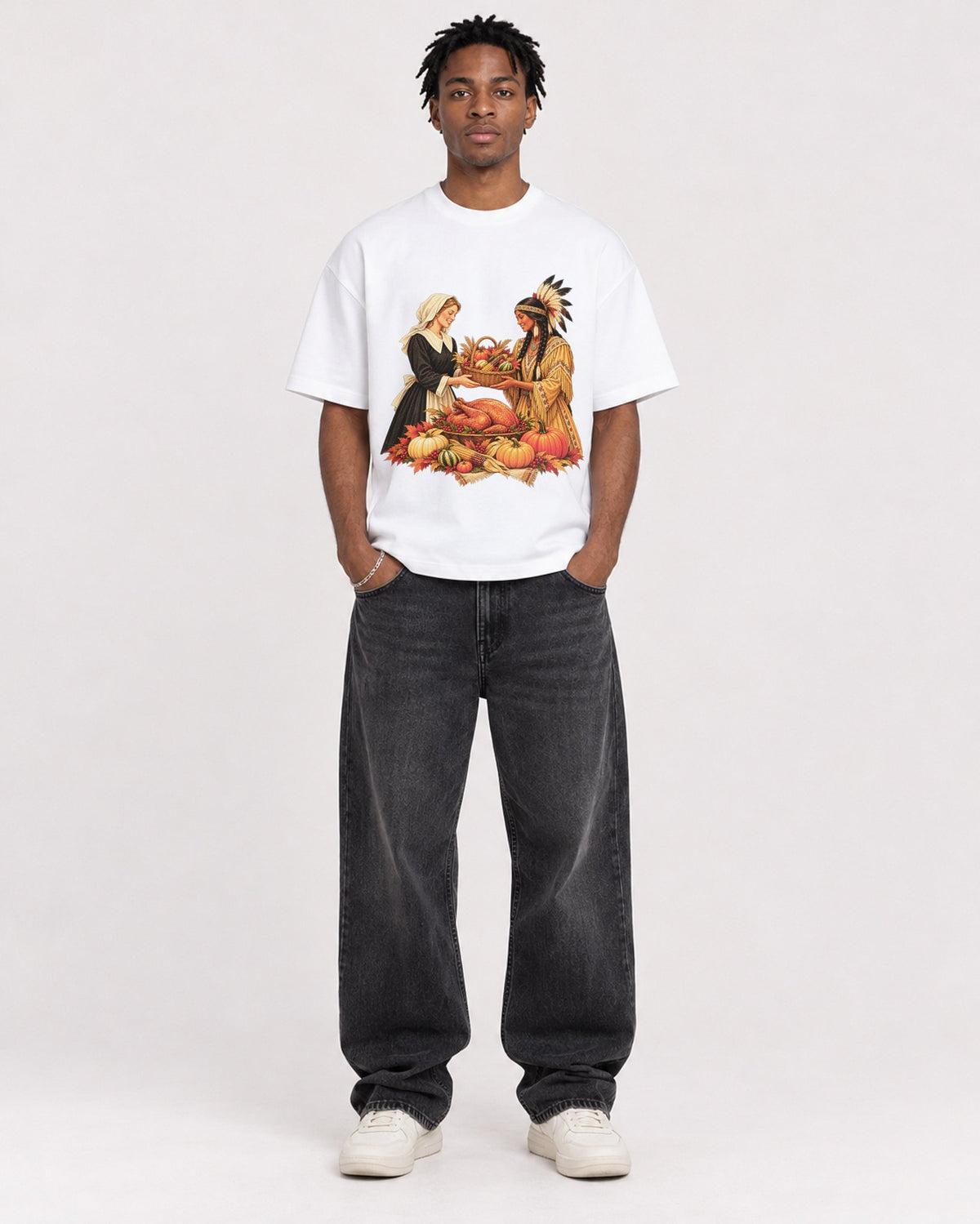 Mockup Boxy Heavyweight Tee White male full-body 05