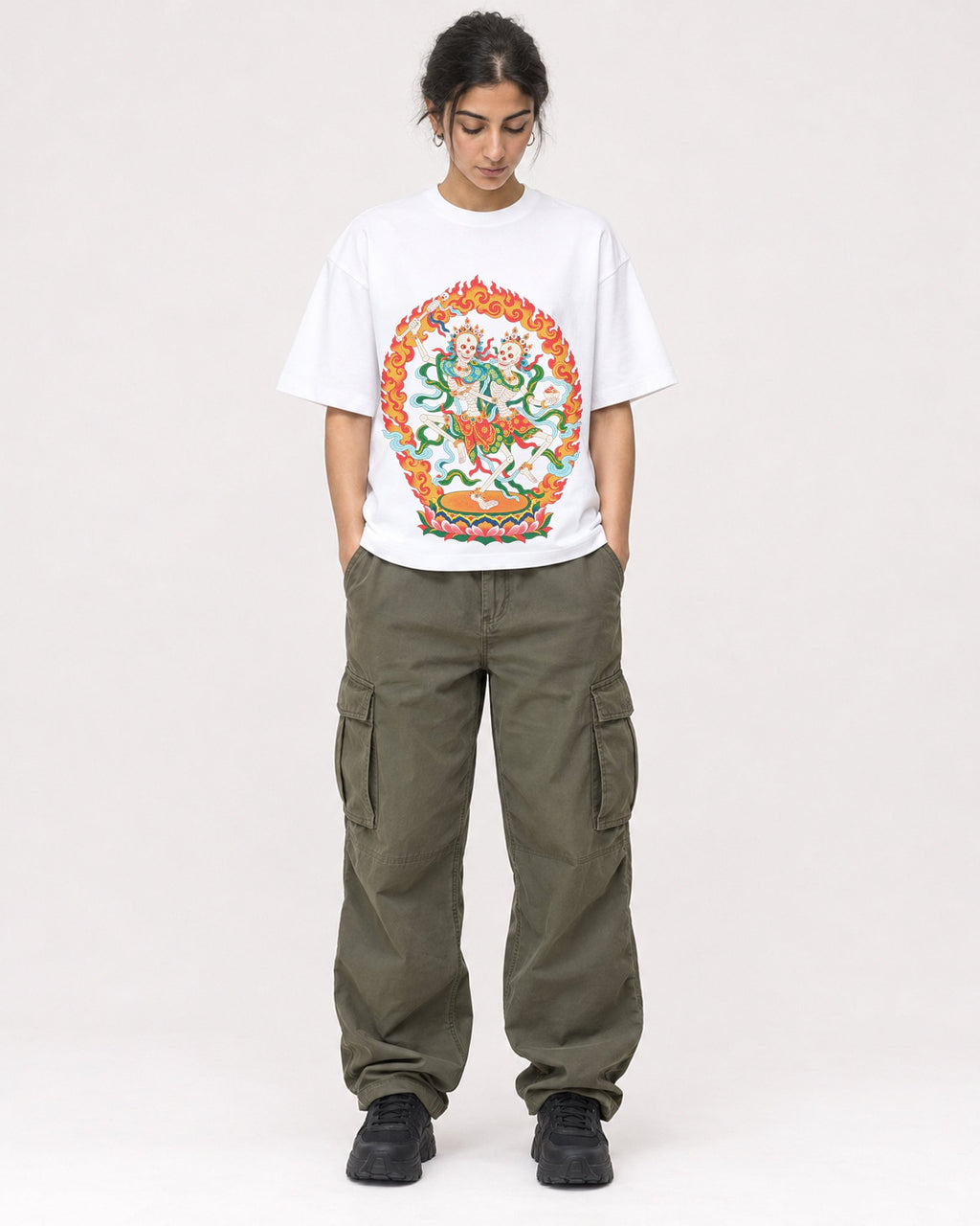Mockup Boxy Heavyweight Tee White female full-body 17
