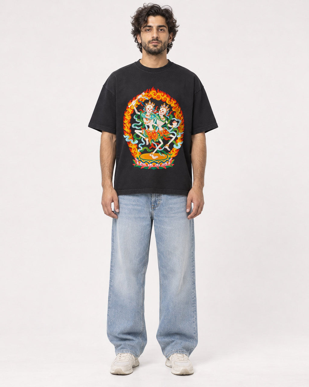 Mockup Boxy Heavyweight Tee Black male full-body 17