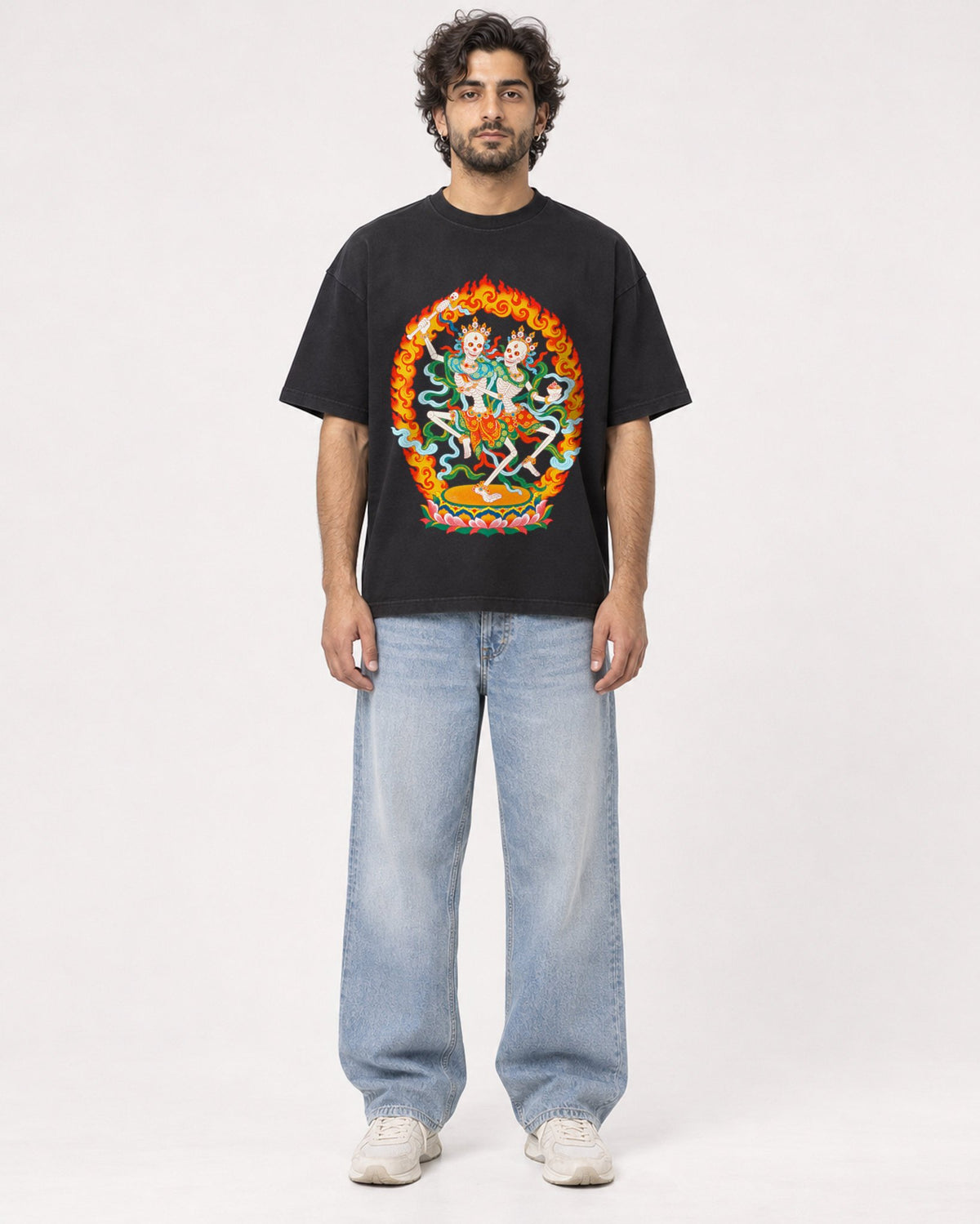 Mockup Boxy Heavyweight Tee Black male full-body 17