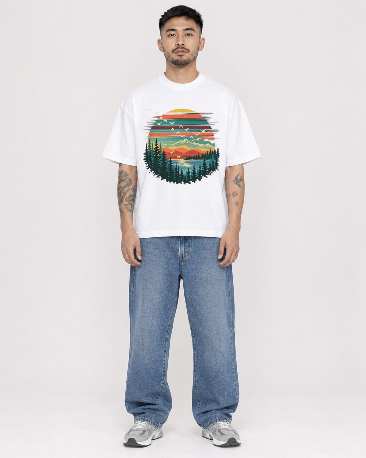 Mockup Boxy Heavyweight Tee White male full-body 12