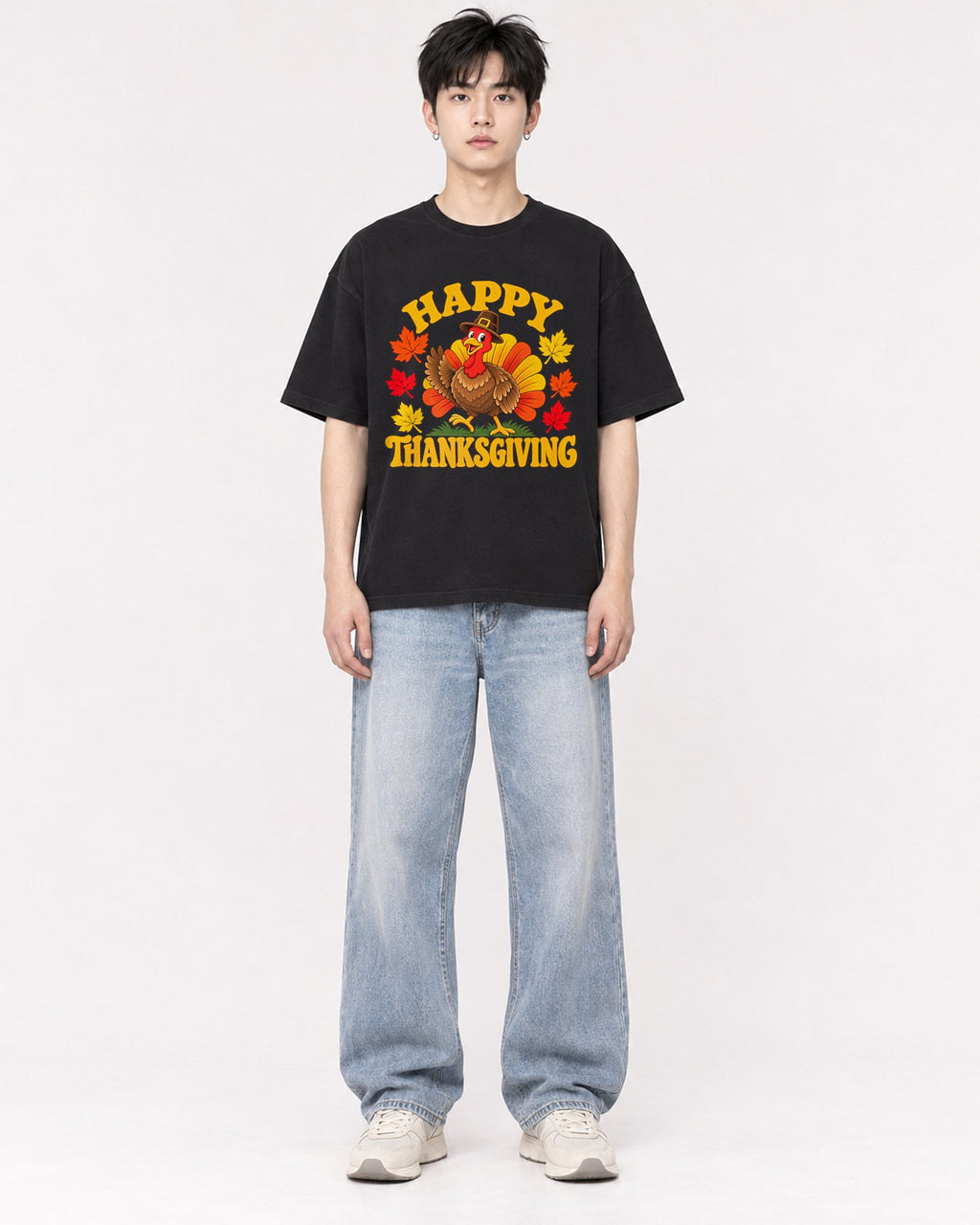 Mockup Boxy Heavyweight Tee Black male full-body 01