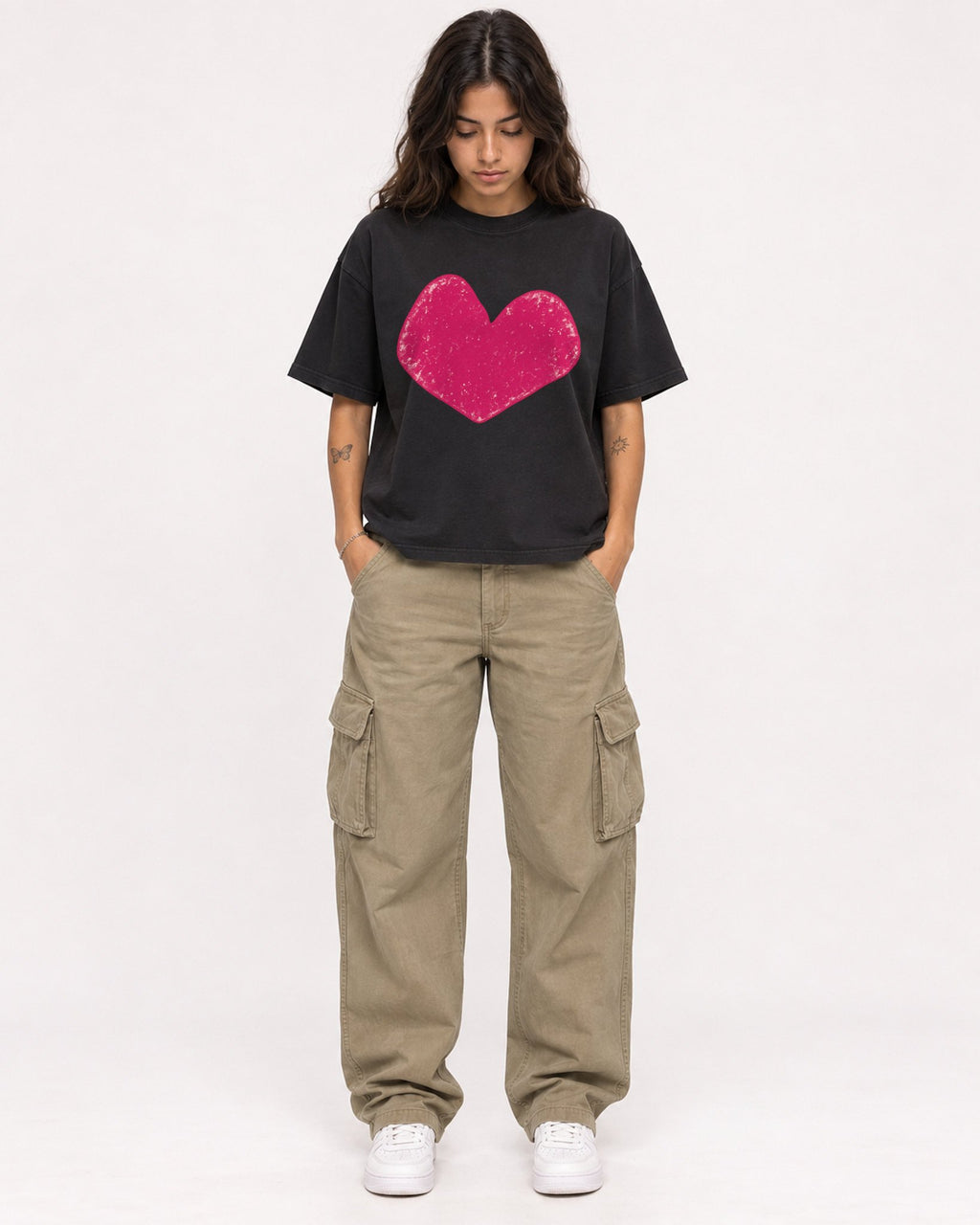 Mockup Boxy Heavyweight Tee Black female full-body 06