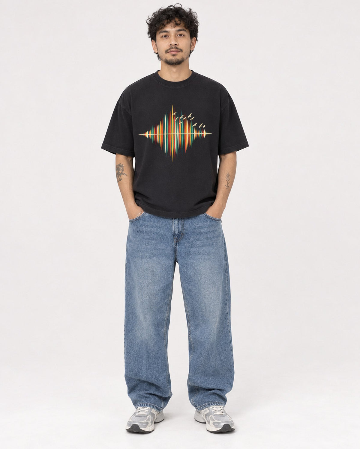 Mockup Boxy Heavyweight Tee Black male full-body 42