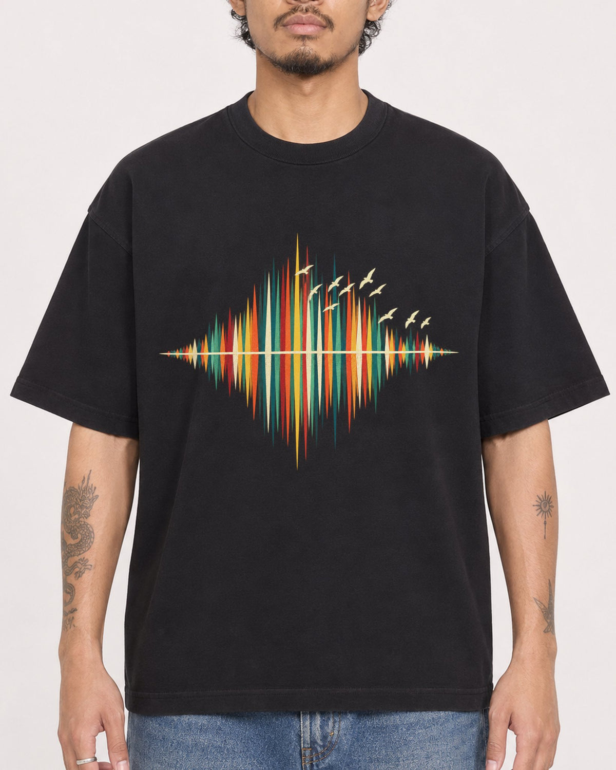 Mockup Boxy Heavyweight Tee Black male close-up 42