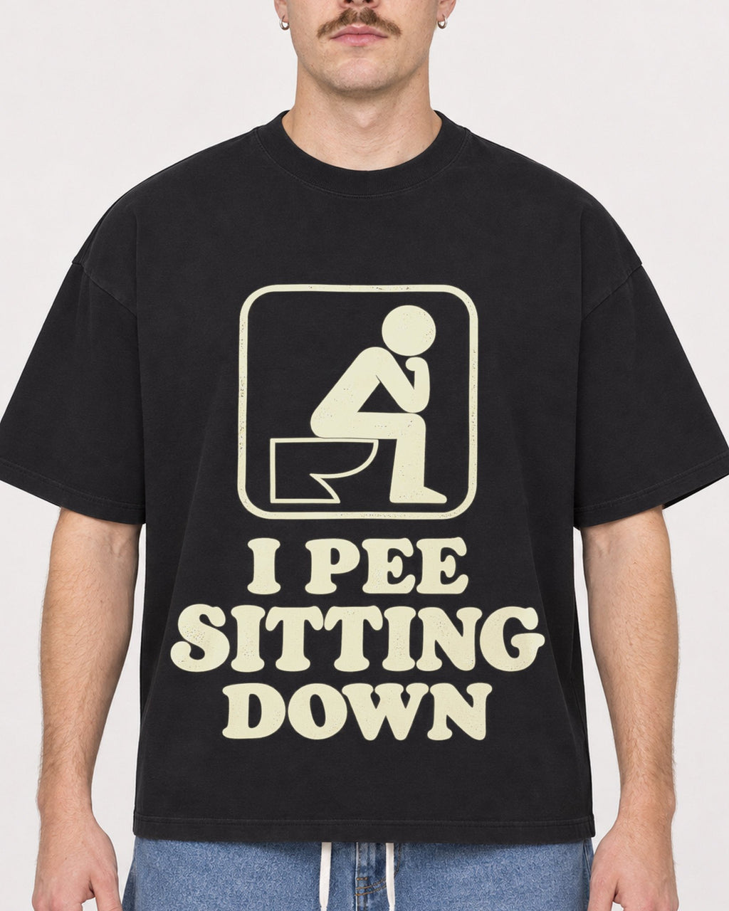 Mockup Boxy Heavyweight Tee Black male close-up 39