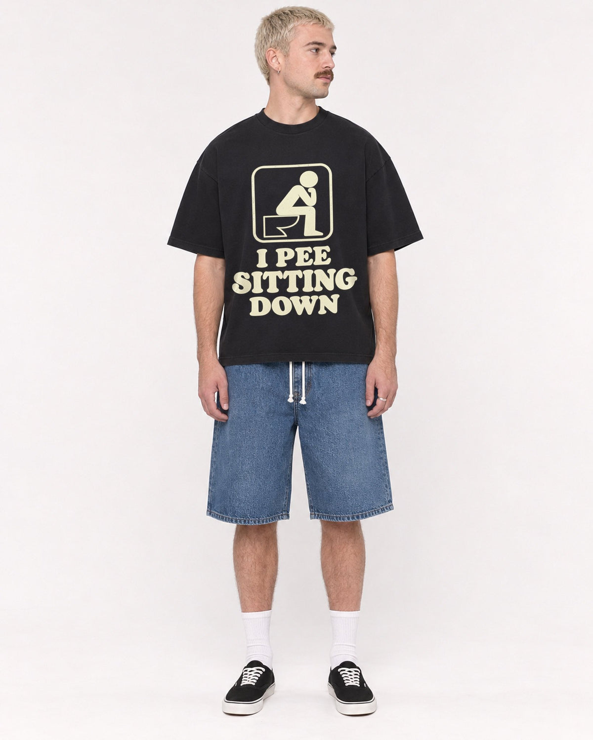 Mockup Boxy Heavyweight Tee Black male full-body 39