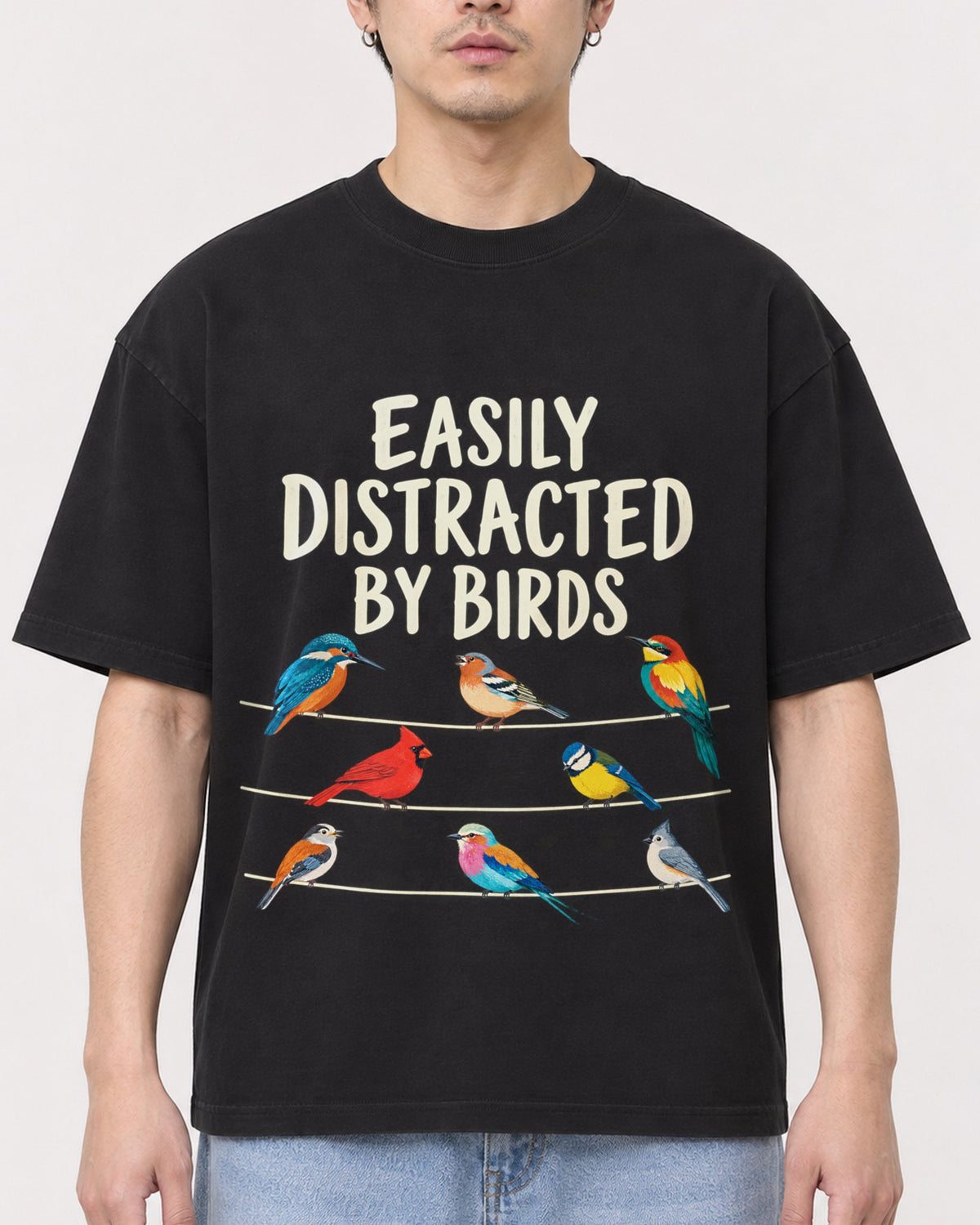 Mockup Boxy Heavyweight Tee Black male close-up 13