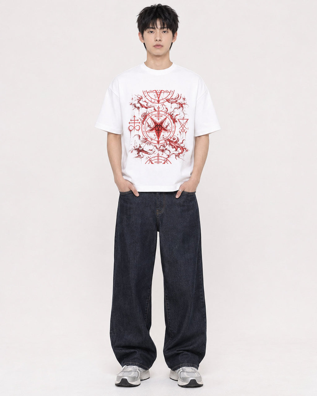 Mockup Boxy Heavyweight Tee White male full-body 01
