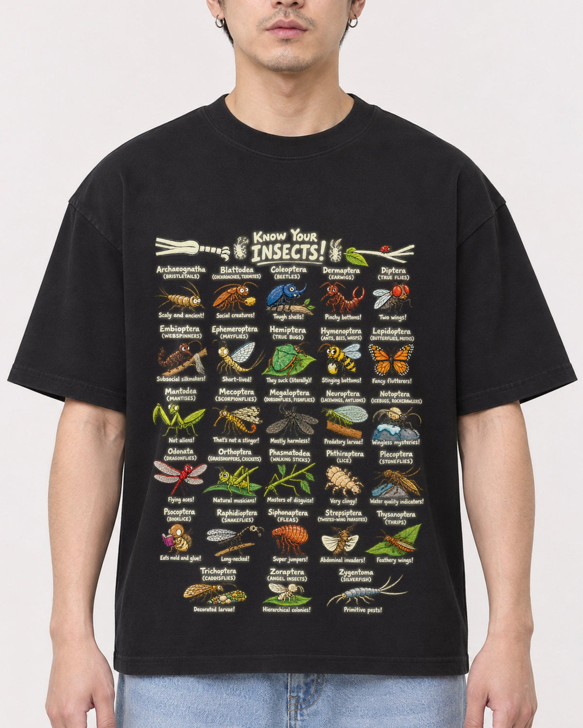 Mockup Boxy Heavyweight Tee Black male close-up 13