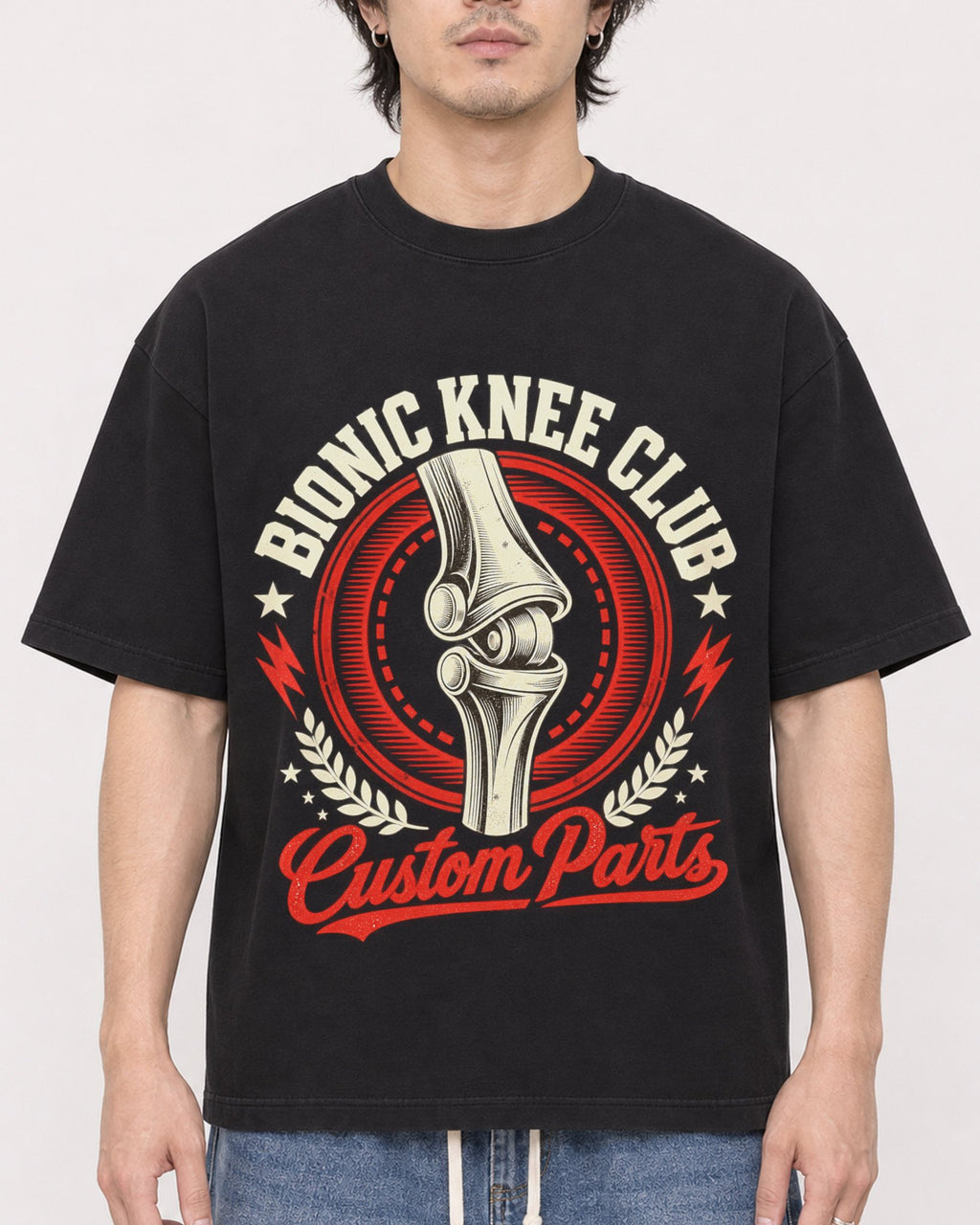 Mockup Boxy Heavyweight Tee Black male close-up 03