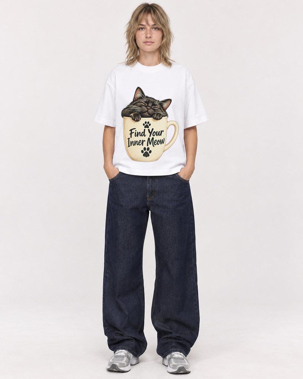 Mockup Boxy Heavyweight Tee White female full-body 19