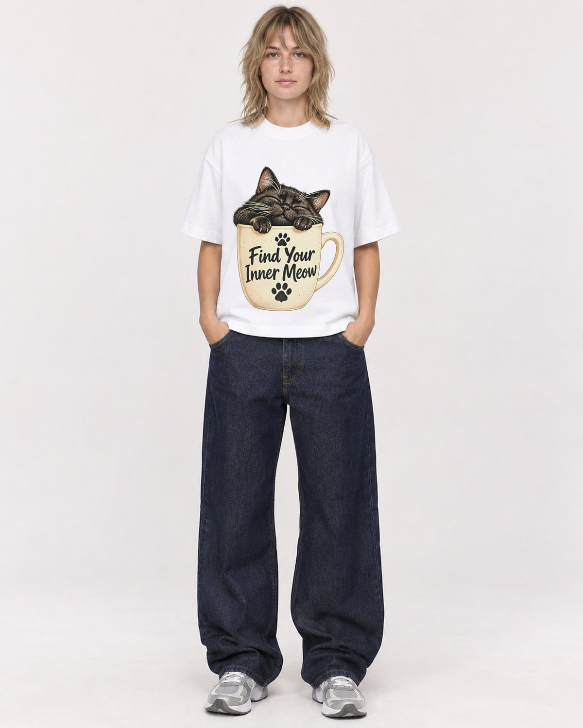 Mockup Boxy Heavyweight Tee White female full-body 19