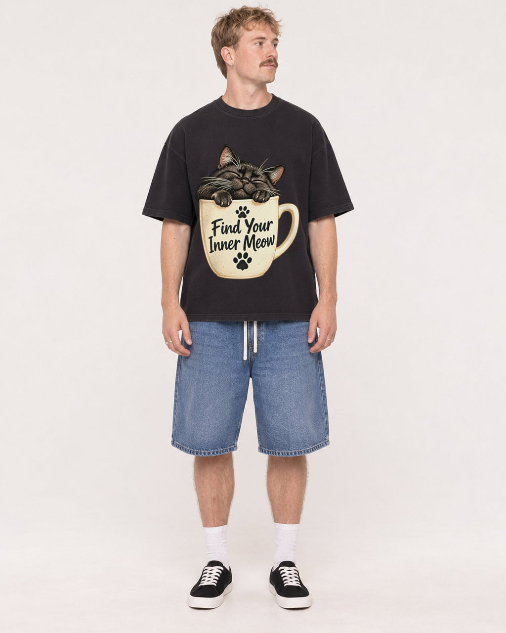 Mockup Boxy Heavyweight Tee Black male full-body 19