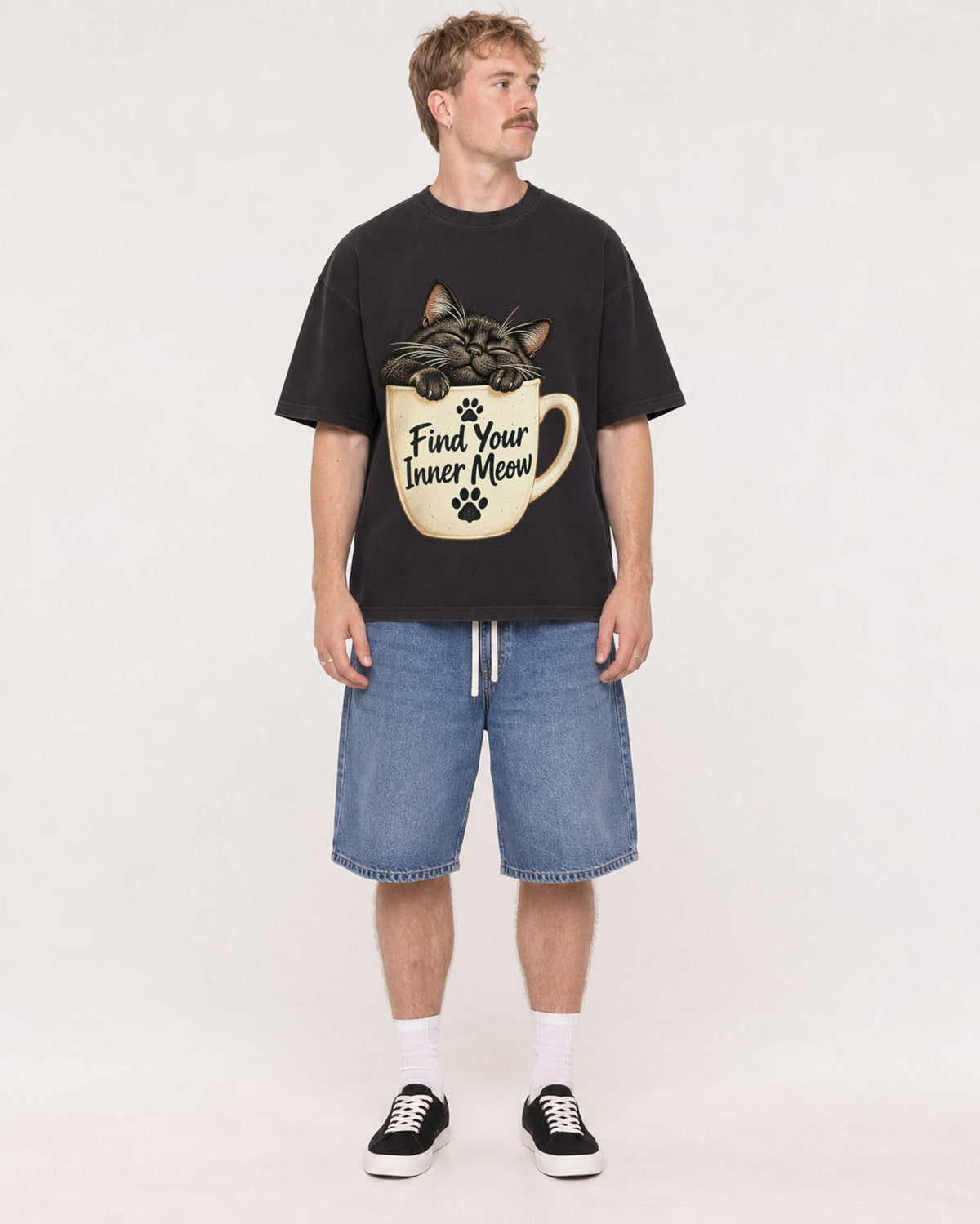 Mockup Boxy Heavyweight Tee Black male full-body 19