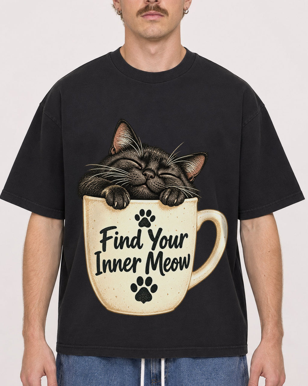 Mockup Boxy Heavyweight Tee Black male close-up 19