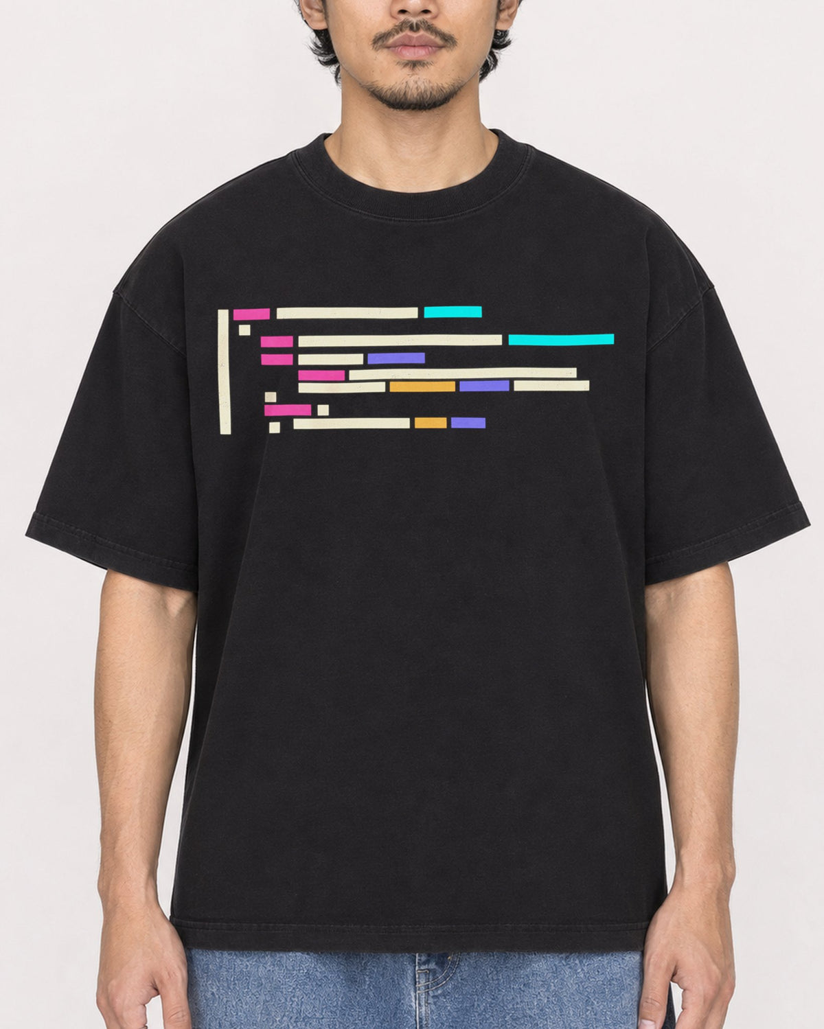 Mockup Boxy Heavyweight Tee Black male close-up 02