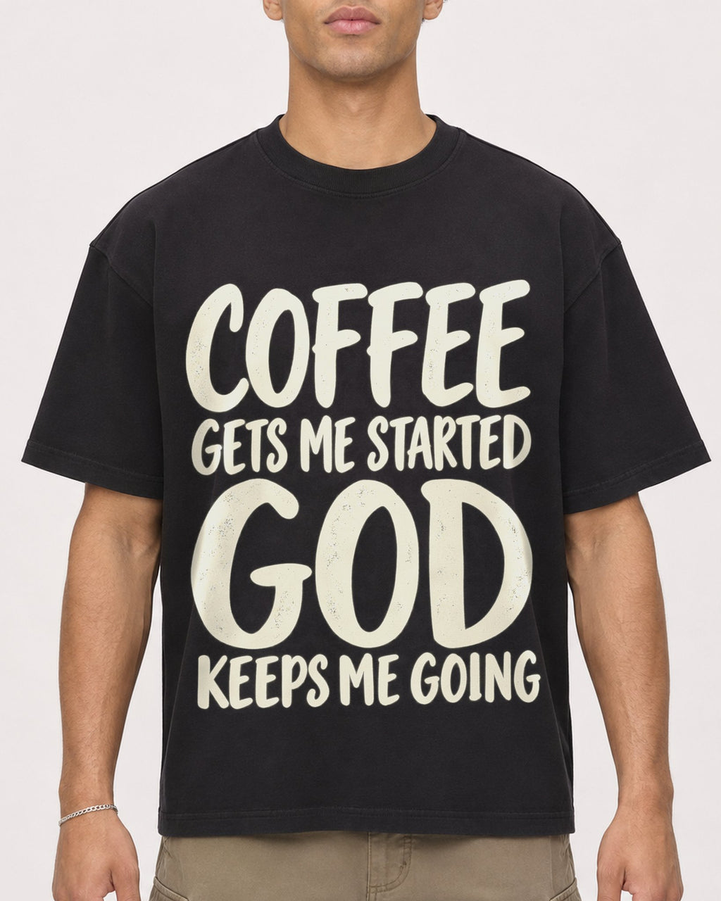 Mockup Boxy Heavyweight Tee Black male close-up 20