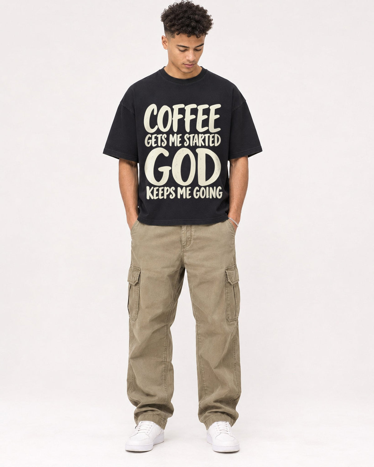 Mockup Boxy Heavyweight Tee Black male full-body 20