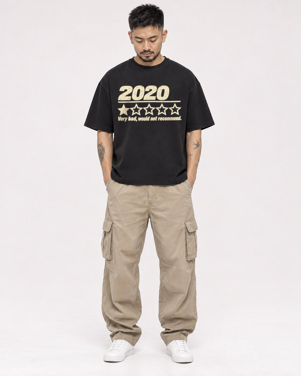 Mockup Boxy Heavyweight Tee Black male full-body 12