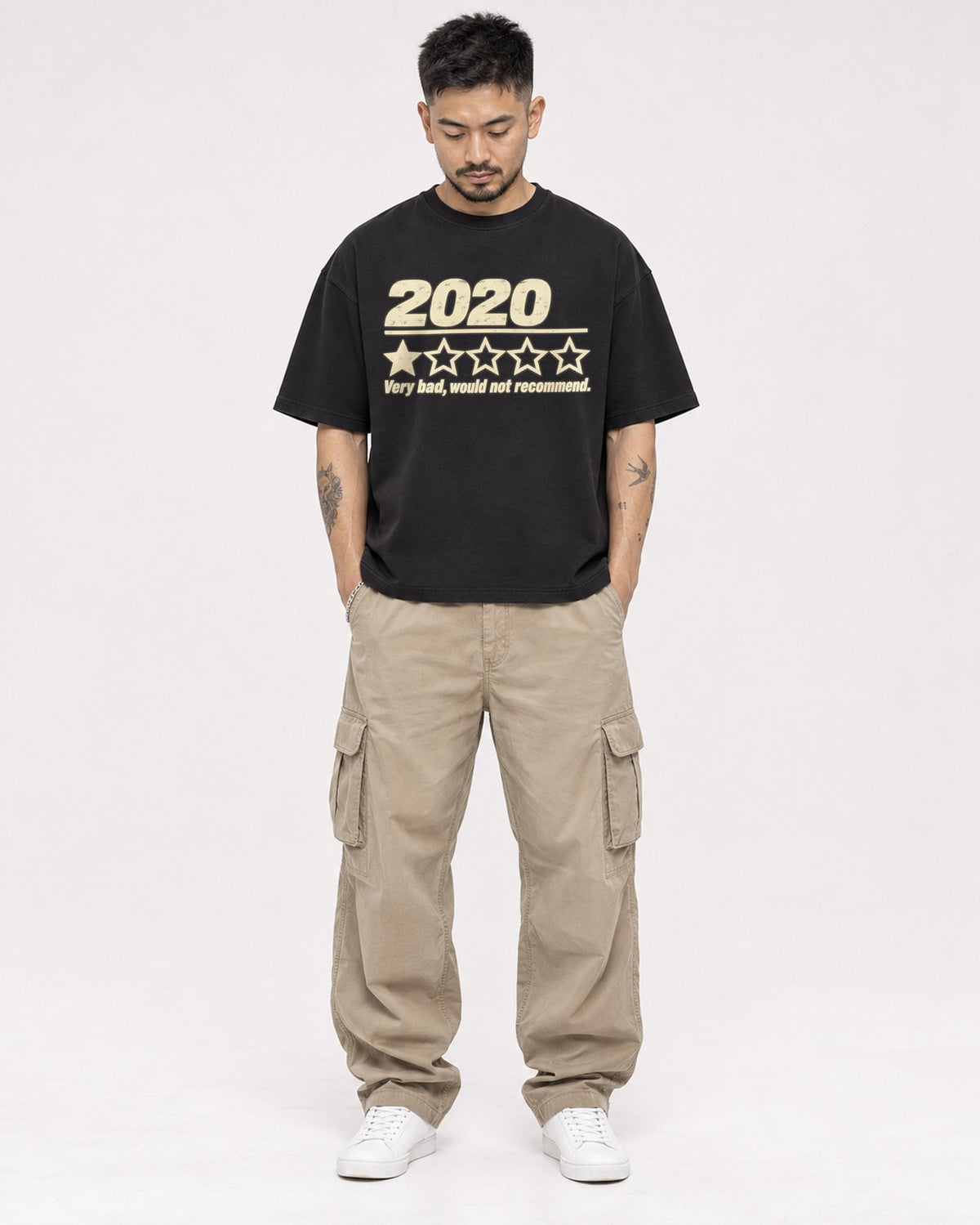 Mockup Boxy Heavyweight Tee Black male full-body 12