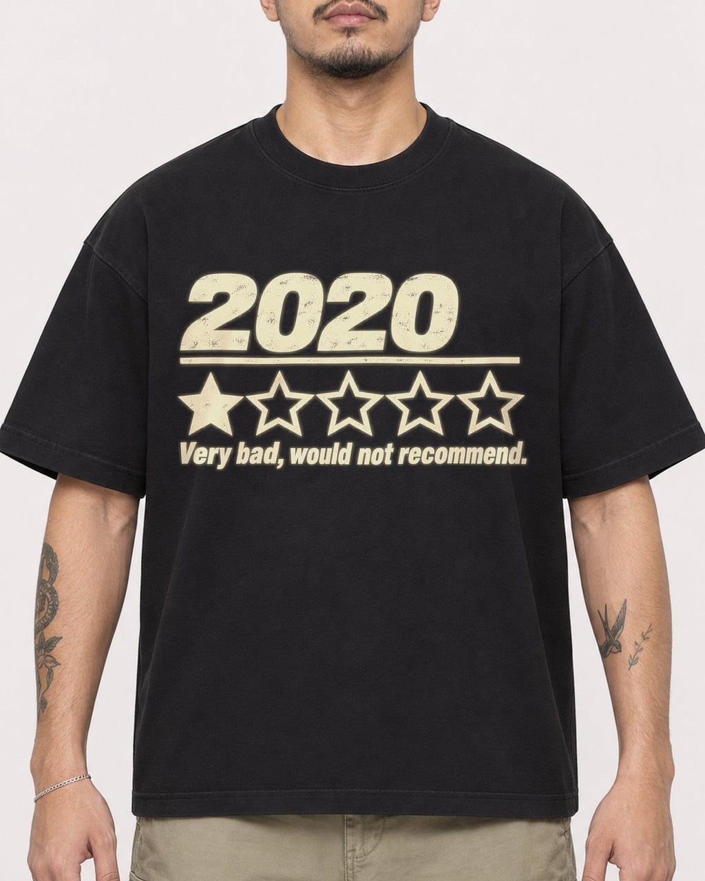 Mockup Boxy Heavyweight Tee Black male close-up 12