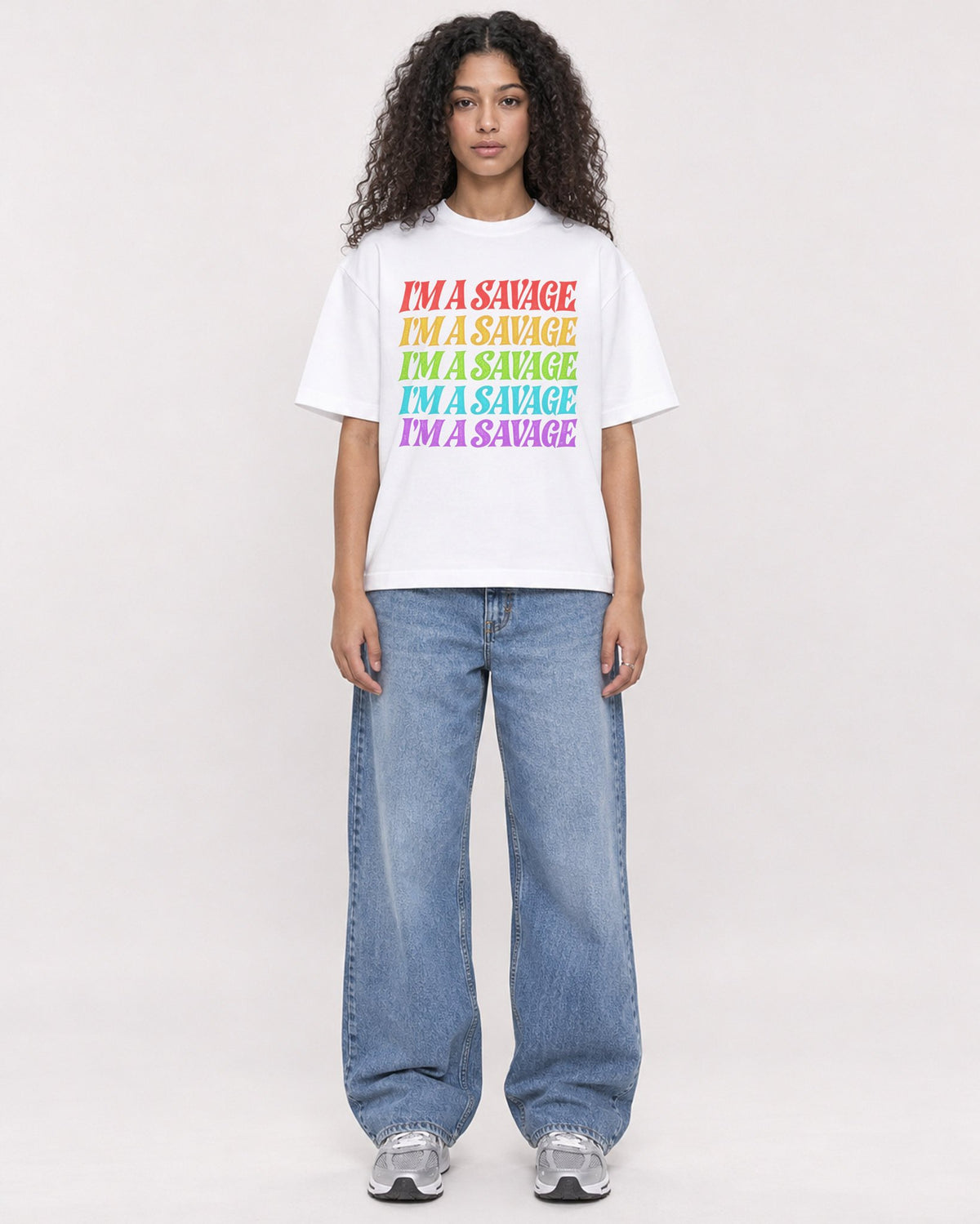 Mockup Boxy Heavyweight Tee White female full-body 10