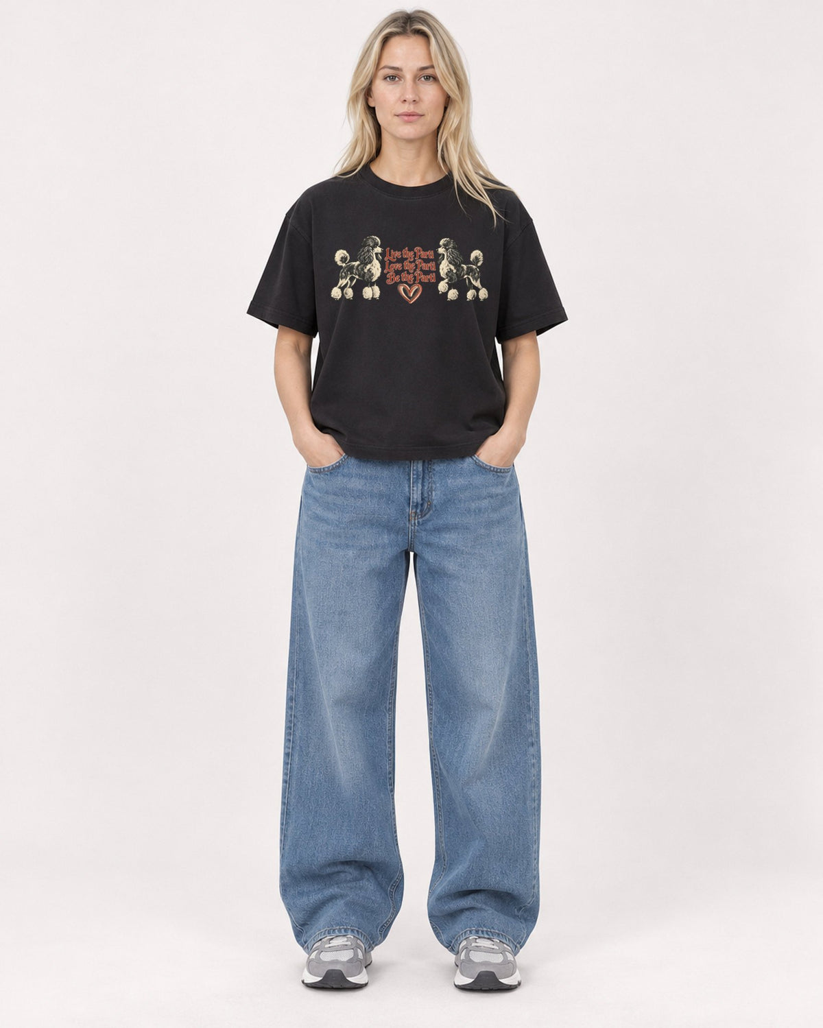 Mockup Boxy Heavyweight Tee Black female full-body 08