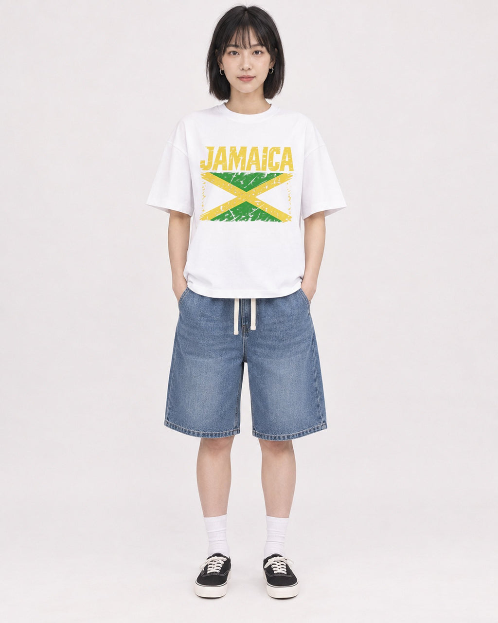 Mockup Boxy Heavyweight Tee White female full-body 11