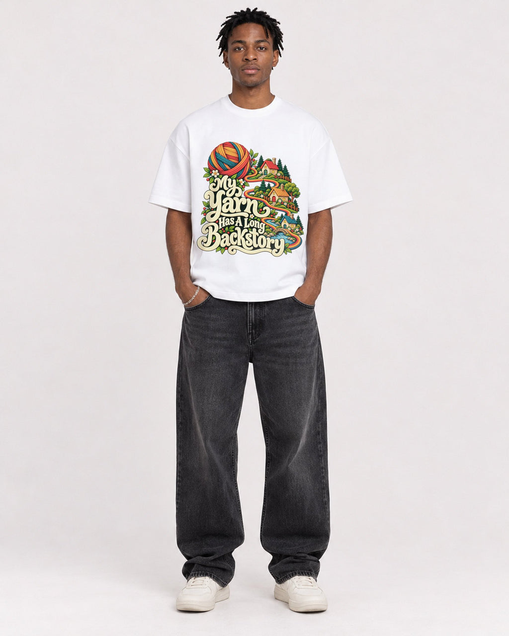 Mockup Boxy Heavyweight Tee White male full-body 05