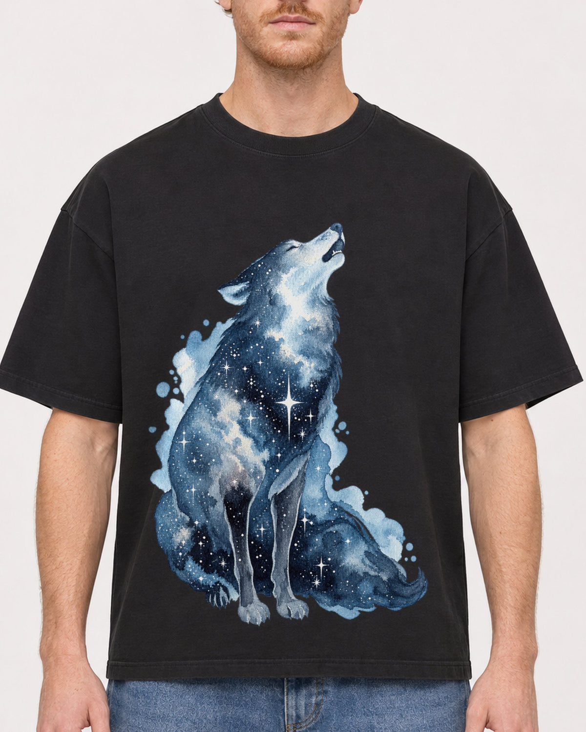 Mockup Boxy Heavyweight Tee Black male close-up 38