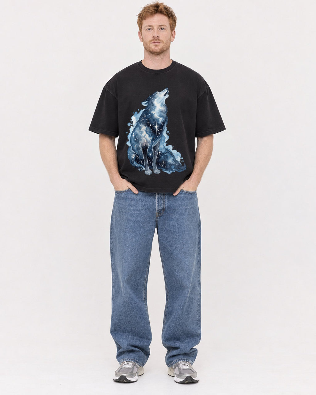 Mockup Boxy Heavyweight Tee Black male full-body 38