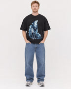 Mockup Boxy Heavyweight Tee Black male full-body 38