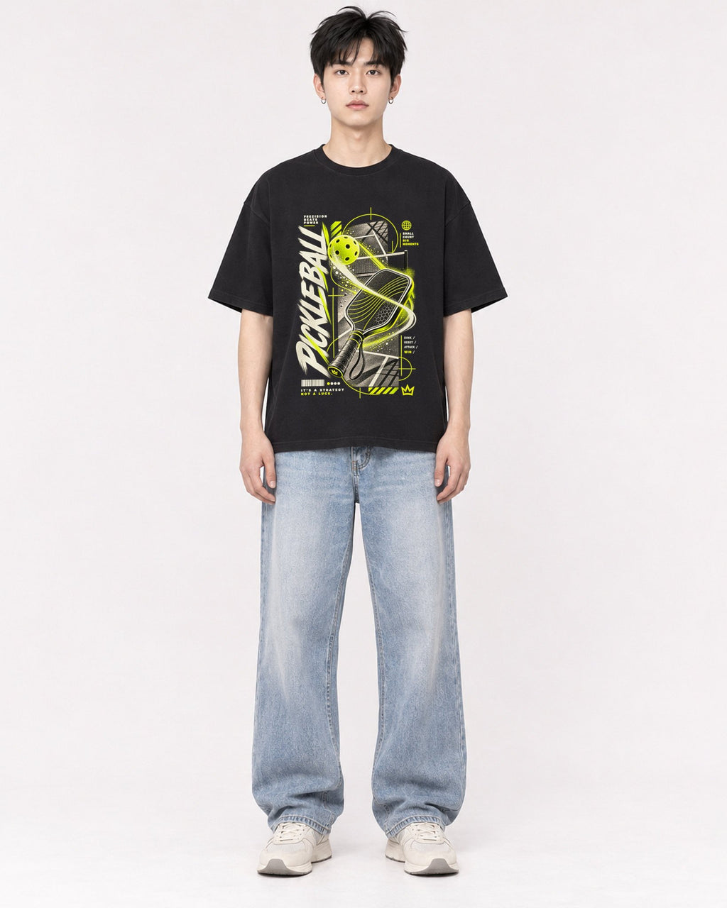 Mockup Boxy Heavyweight Tee Black male full-body 01