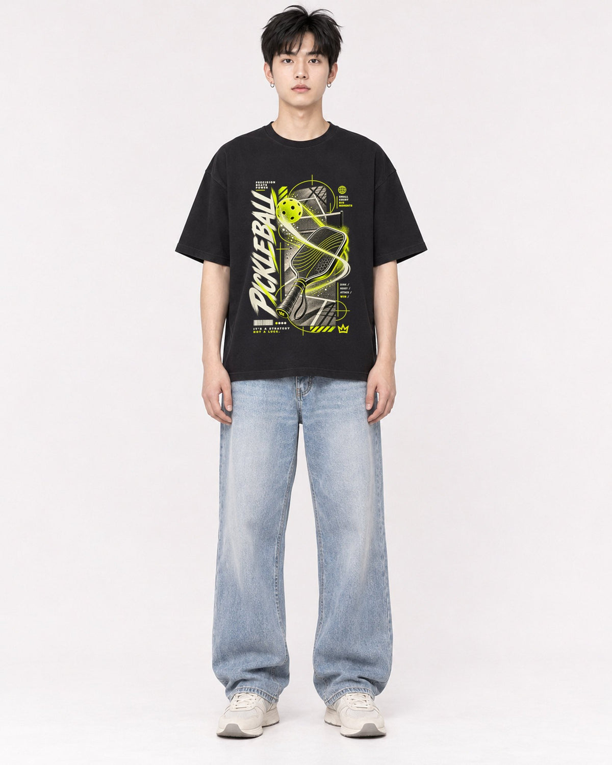 Mockup Boxy Heavyweight Tee Black male full-body 01