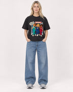 Mockup Boxy Heavyweight Tee Black female full-body 08