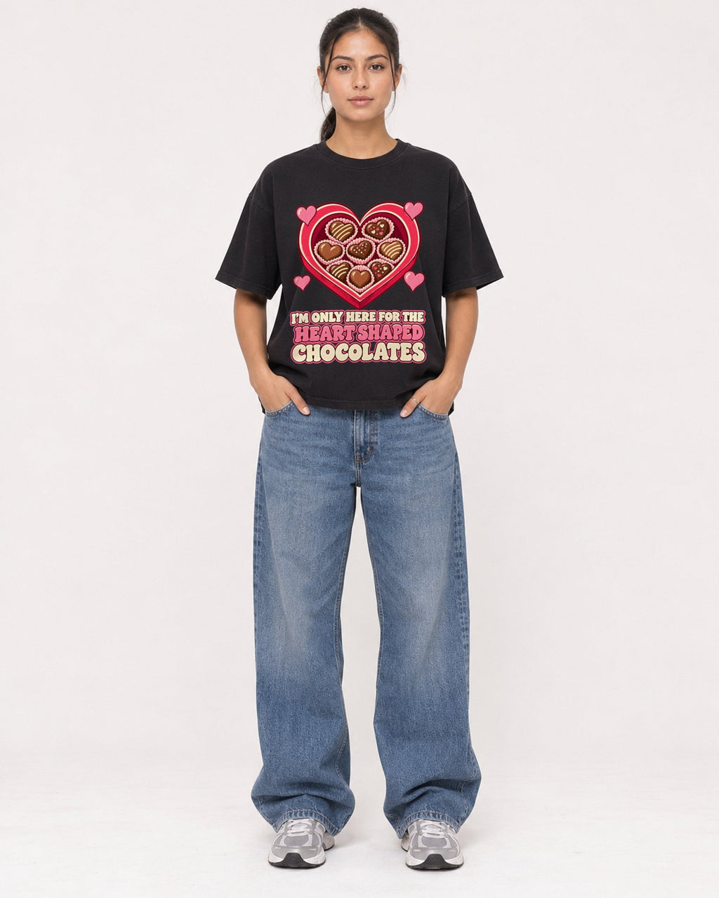 Mockup Boxy Heavyweight Tee Black female full-body 16