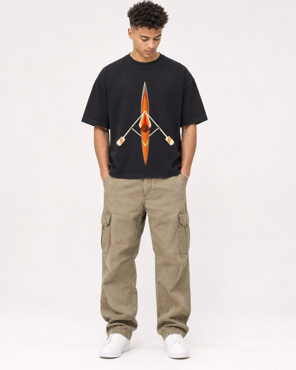 Mockup Boxy Heavyweight Tee Black male full-body 20