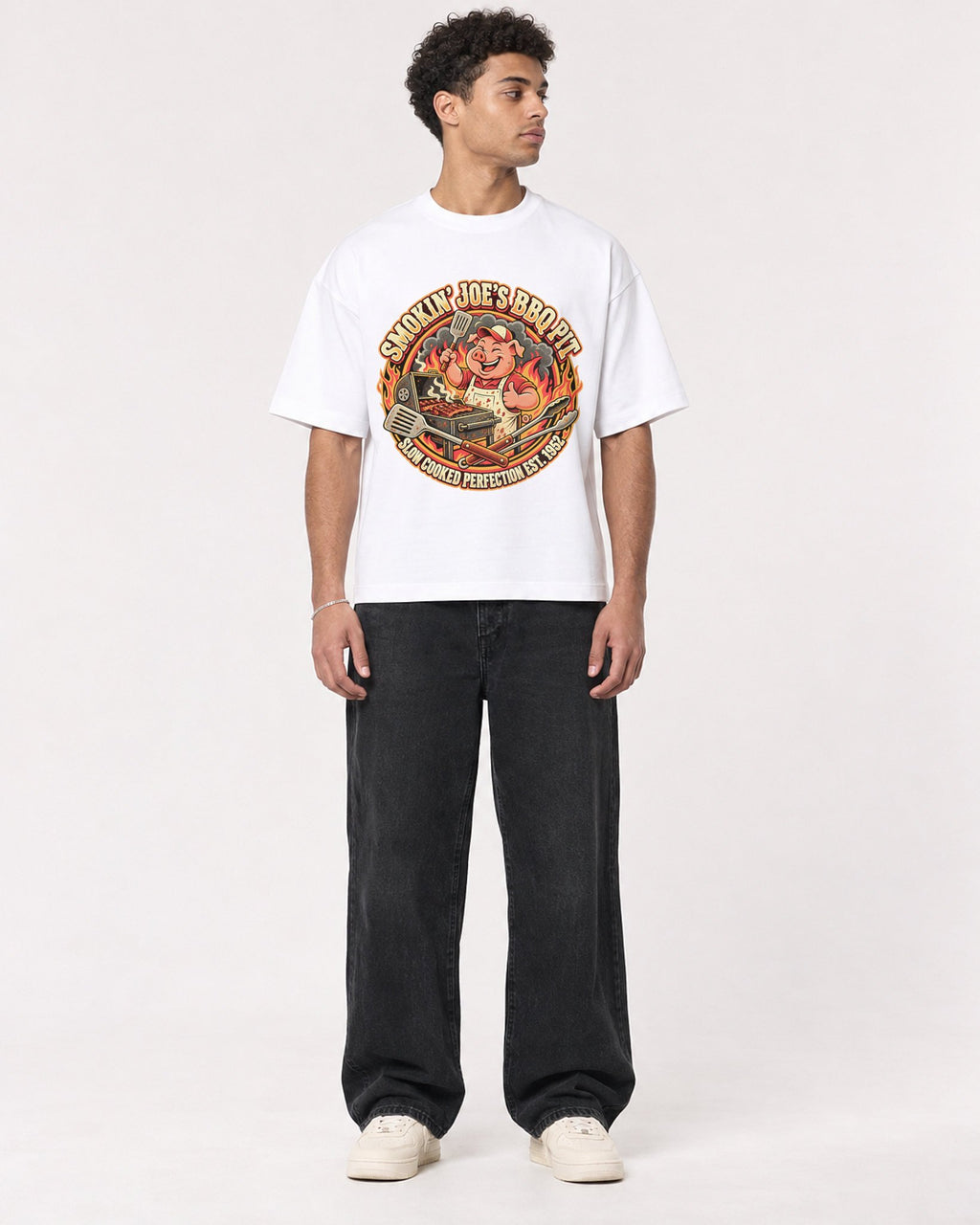 Mockup Boxy Heavyweight Tee White male full-body 10